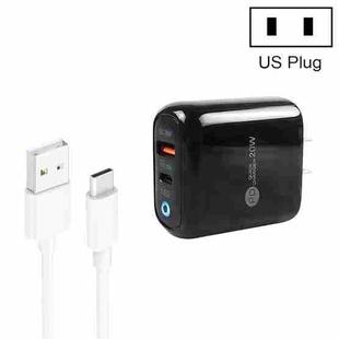 PD04 Type-C + USB Mobile Phone Charger with USB to Type-C Cable, US Plug(Black)