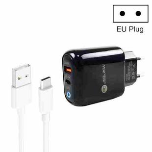 PD04 Type-C + USB Mobile Phone Charger with USB to Type-C Cable, EU Plug(Black)