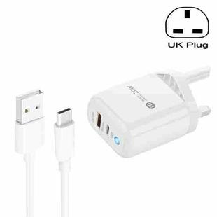PD04 Type-C + USB Mobile Phone Charger with USB to Type-C Cable, UK Plug(White)