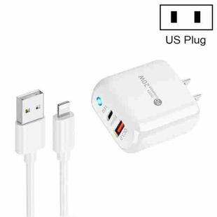 PD04 Type-C + USB Mobile Phone Charger with USB to 8 Pin Cable, US Plug(White)