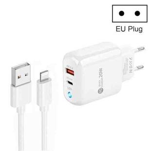 PD04 Type-C + USB Mobile Phone Charger with USB to 8 Pin Cable, EU Plug(White)