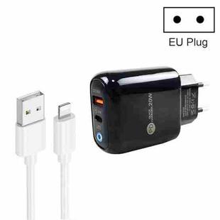 PD04 Type-C + USB Mobile Phone Charger with USB to 8 Pin Cable, EU Plug(Black)