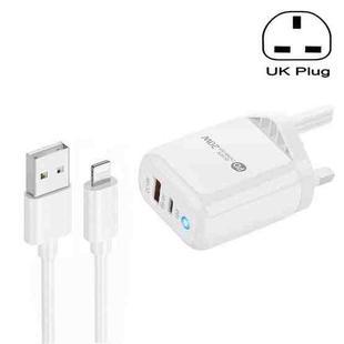 PD04 Type-C + USB Mobile Phone Charger with USB to 8 Pin Cable, UK Plug(White)