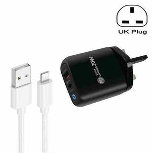 PD04 Type-C + USB Mobile Phone Charger with USB to 8 Pin Cable, UK Plug(Black)