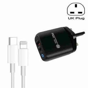 PD04 Type-C + USB Mobile Phone Charger with Type-C to 8 Pin Cable, UK Plug(Black)