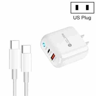 PD04 Type-C + USB Mobile Phone Charger with Type-C to Type-C Cable, US Plug(White)