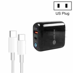 PD04 Type-C + USB Mobile Phone Charger with Type-C to Type-C Cable, US Plug(Black)
