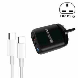 PD04 Type-C + USB Mobile Phone Charger with Type-C to Type-C Cable, UK Plug(Black)