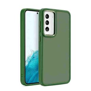 Shield Skin Feel PC Metal Lens Frame Phone Case For Samsung Galaxy S23+ 5G(Dark Green)