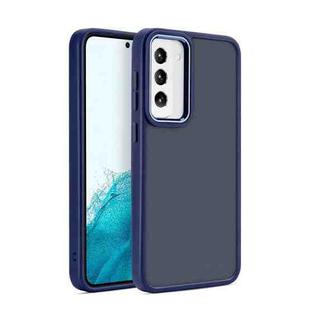 Shield Skin Feel PC Metal Lens Frame Phone Case For Samsung Galaxy S23+ 5G(Dark Blue)