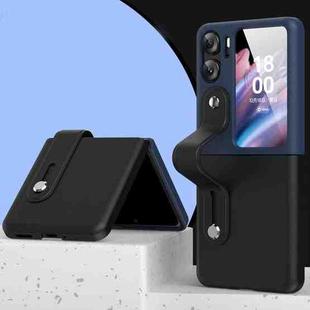 For OPPO Find N2 Flip Skin Color Contrast Wrist Strap Bracket Folding Phone Case(Black+Dark Blue)