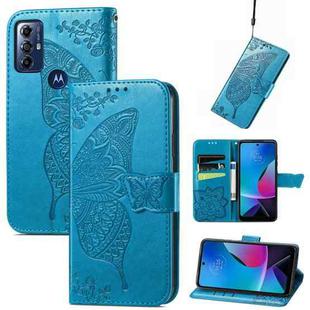 For Motorola Moto G Play 2023 Butterfly Love Flower Embossed Flip Leather Phone Case(Blue)