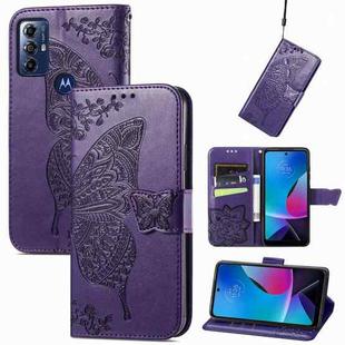 For Motorola Moto G Play 2023 Butterfly Love Flower Embossed Flip Leather Phone Case(Dark Purple)