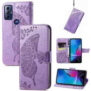 For Motorola Moto G Play 2023 Butterfly Love Flower Embossed Flip Leather Phone Case(Light Purple)