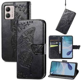 For Motorola Moto G53 5G Butterfly Love Flower Embossed Flip Leather Phone Case(Black)