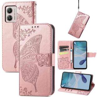 For Motorola Moto G53 5G Butterfly Love Flower Embossed Flip Leather Phone Case(Rose Gold)