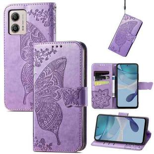 For Motorola Moto G53 5G Butterfly Love Flower Embossed Flip Leather Phone Case(Light Purple)