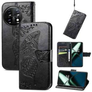 For OnePlus 11 Butterfly Love Flower Embossed Flip Leather Phone Case(Black)
