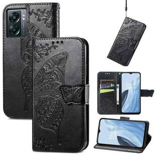 For OnePlus Nord N300 Butterfly Love Flower Embossed Flip Leather Phone Case(Black)