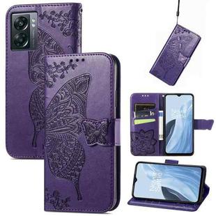 For OnePlus Nord N300 Butterfly Love Flower Embossed Flip Leather Phone Case(Dark Purple)
