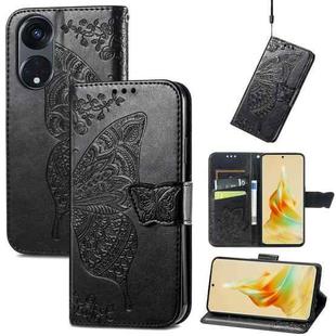 For OPPO Reno8 T 5G Butterfly Love Flower Embossed Flip Leather Phone Case(Black)