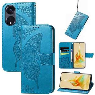 For OPPO Reno8 T 5G Butterfly Love Flower Embossed Flip Leather Phone Case(Blue)