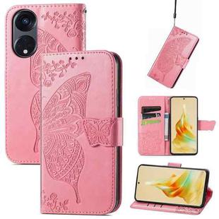 For OPPO Reno8 T 5G Butterfly Love Flower Embossed Flip Leather Phone Case(Pink)
