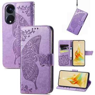 For OPPO Reno8 T 5G Butterfly Love Flower Embossed Flip Leather Phone Case(Light Purple)