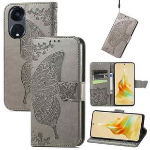 For OPPO Reno8 T 5G Butterfly Love Flower Embossed Flip Leather Phone Case(Gray)