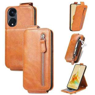 For Oppo Reno8 T 5G Zipper Wallet Vertical Flip Leather Phone Case(Brown)