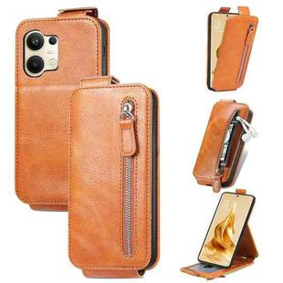 For OPPO Reno9 Zipper Wallet Vertical Flip Leather Phone Case(Brown)