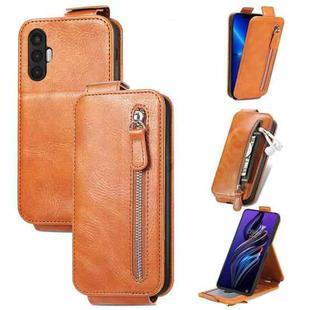 For Tecno Pova 3 Zipper Wallet Vertical Flip Leather Phone Case(Brown)