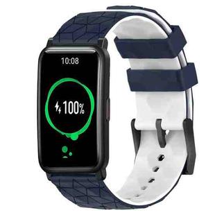 For Honor Watch ES 20mm Football Pattern Two-Color Silicone Watch Band(Midnight Blue + White)