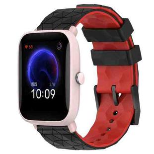 For Amazfit Pop Pro 20mm Football Texture Two-Color Silicone Watch Band(Black+Red)