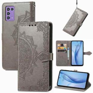 For ZTE Libero 5G III Mandala Flower Embossed Leather Phone Case(Gray)
