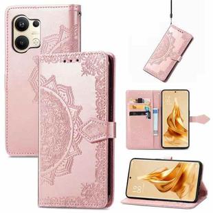 For OPPO Reno9 Mandala Flower Embossed Leather Phone Case(Rose Gold)