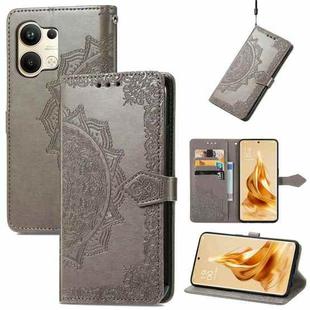 For OPPO Reno9 Mandala Flower Embossed Leather Phone Case(Gray)