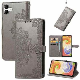 For Samsung Galaxy A04 Mandala Flower Embossed Leather Phone Case(Gray)