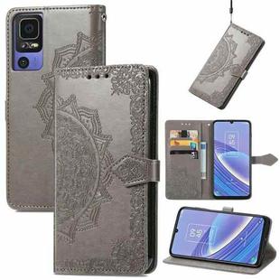 For TCL 40 SE Mandala Flower Embossed Leather Phone Case(Gray)