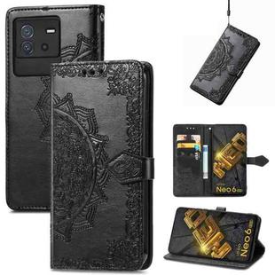 For vivo iQOO Neo 6 Mandala Flower Embossed Leather Phone Case(Black)