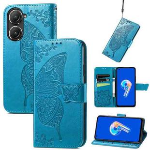 For Asus Zenfone 9 Butterfly Love Flower Embossed Leather Phone Case(Blue)