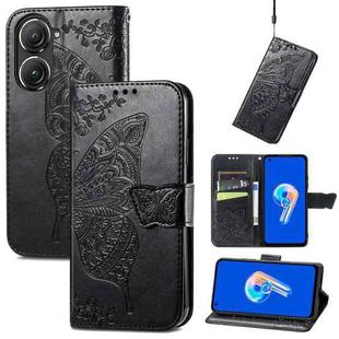 For Asus Zenfone 9 Butterfly Love Flower Embossed Leather Phone Case(Black)