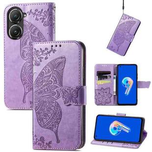 For Asus Zenfone 9 Butterfly Love Flower Embossed Leather Phone Case(Lavender)