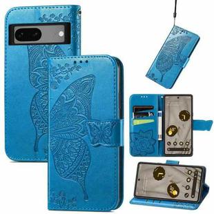For Google Pixel 7A Butterfly Love Flower Embossed Leather Phone Case(Blue)