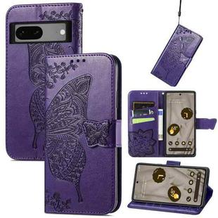 For Google Pixel 7A Butterfly Love Flower Embossed Leather Phone Case(Purple)