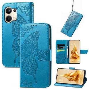 For OPPO Reno9 Butterfly Love Flower Embossed Leather Phone Case(Blue)