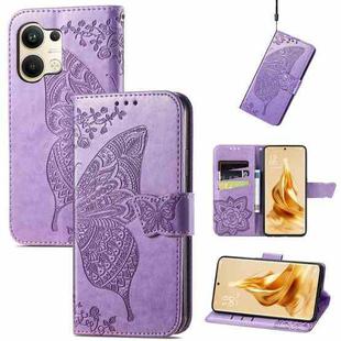 For OPPO Reno9 Butterfly Love Flower Embossed Leather Phone Case(Lavender)