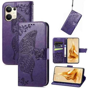 For OPPO Reno9 Butterfly Love Flower Embossed Leather Phone Case(Purple)