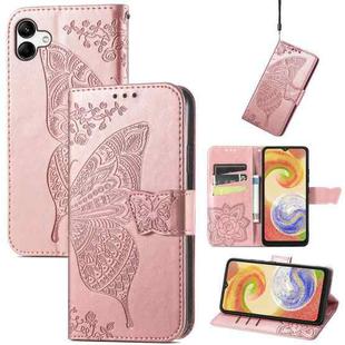 For Samsung Galaxy A04 Butterfly Love Flower Embossed Leather Phone Case(Rose Gold)