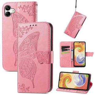 For Samsung Galaxy A04 Butterfly Love Flower Embossed Leather Phone Case(Pink)